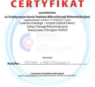 certyfikat dr Michał Charytonowicz