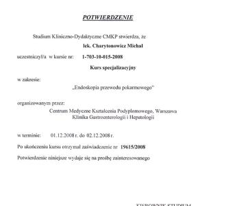 certyfikat dr Michał Charytonowicz